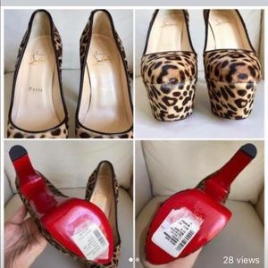 Louboutin’s size 7.5. Worn once indoors.